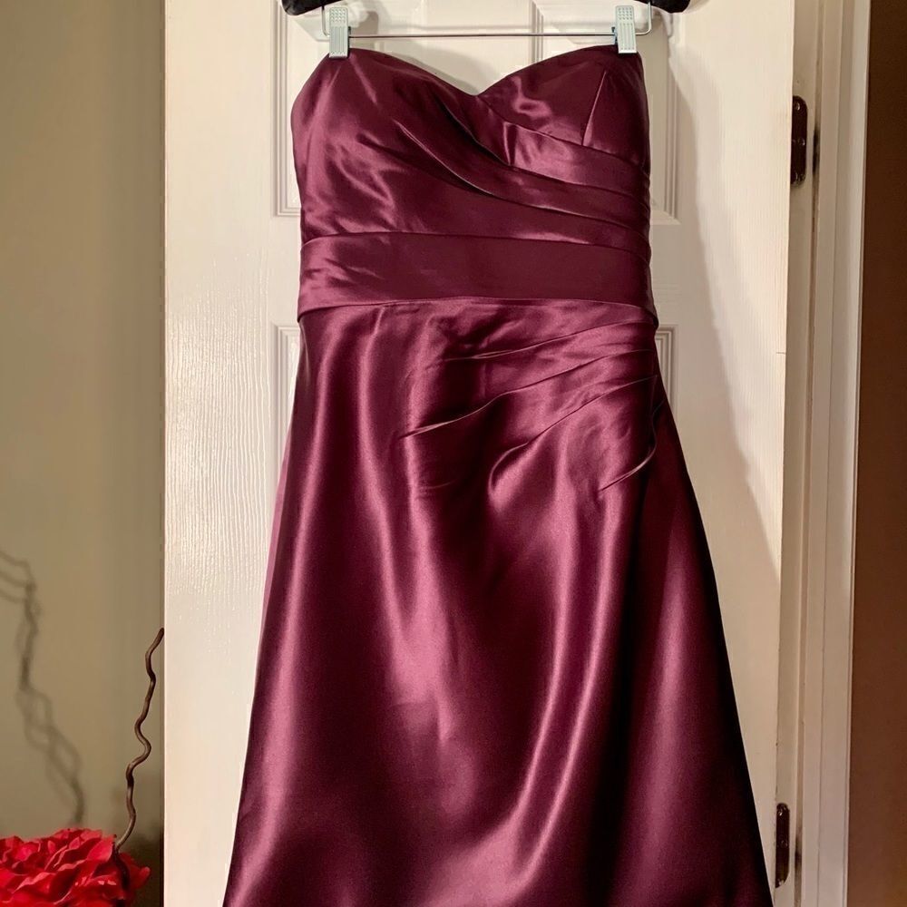 Strapless Eggplant Satin Dress by Bill Levkoff S-8